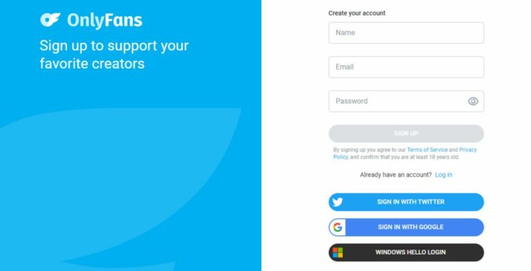 OnlyFans page sign up