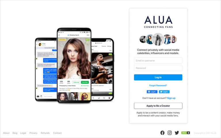 Alua creators landing page